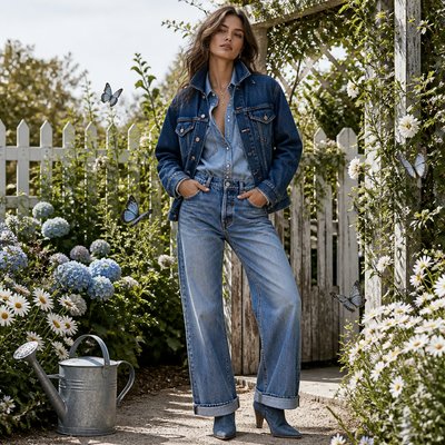 Denim-on-Denim Fashion Style coloring page example