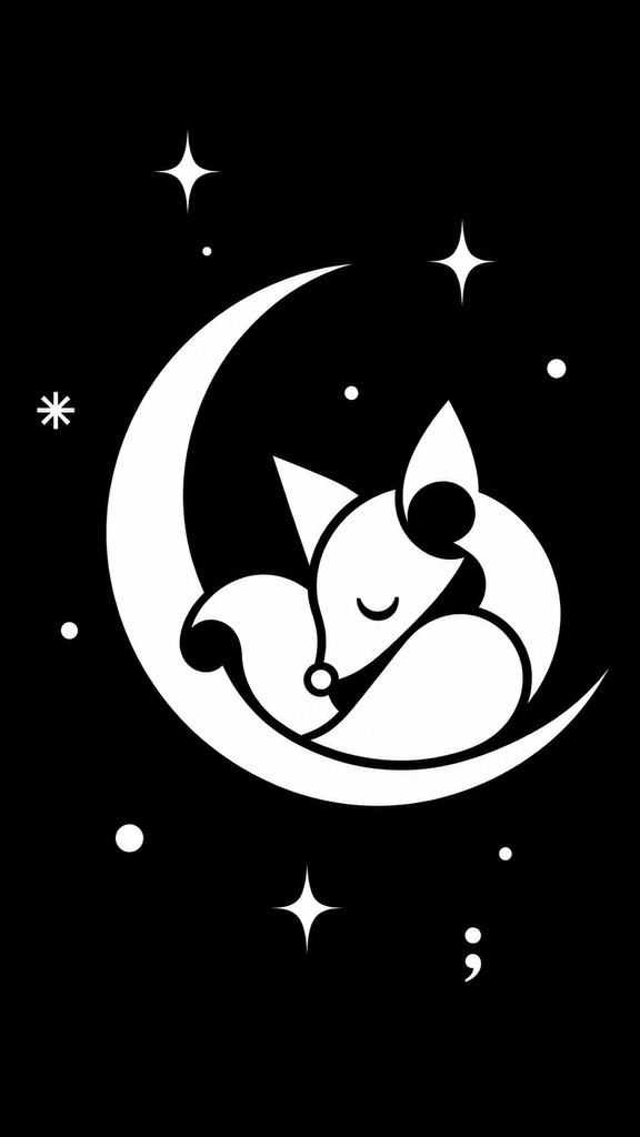 a sleeping baby fox curled on a crescent moon among soft stars, gentle and warm, no text — Typographic Minimalism Art Style baby announcement