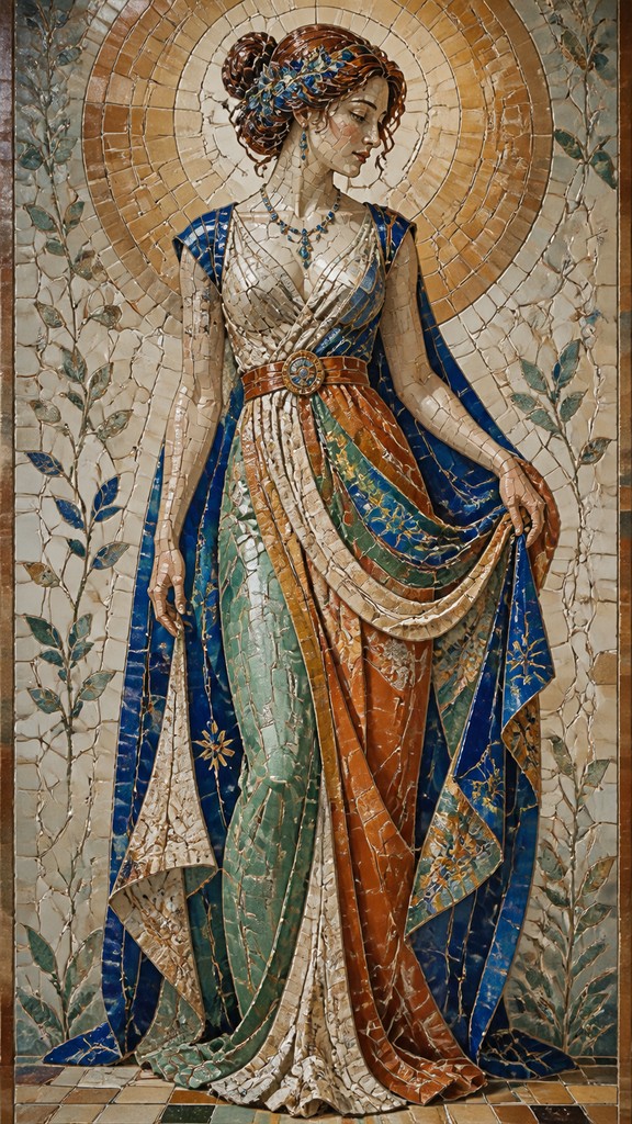 full-length portrait of an elegant figure — Ceramic Mosaic Art Style