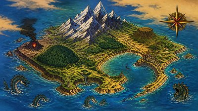 Classic 90s Anime Art Style fantasy map example