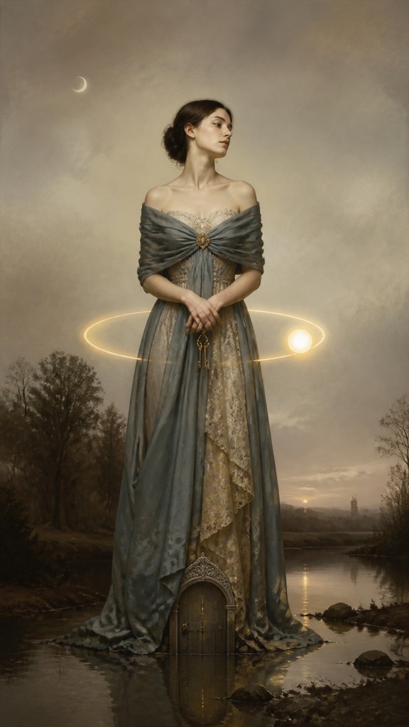 full-length portrait of an elegant figure — Magical Realism Art Style