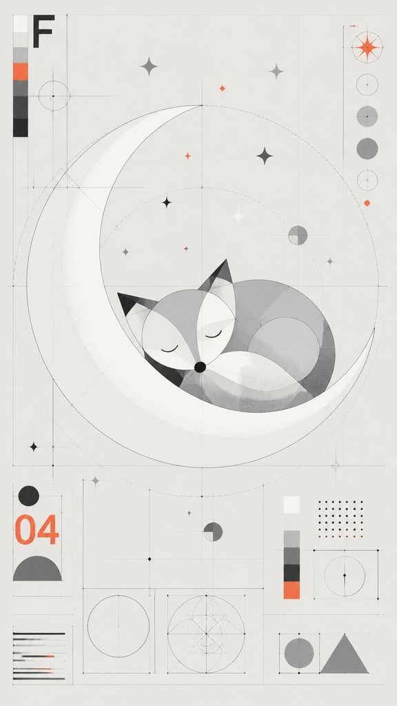 a sleeping baby fox curled on a crescent moon among soft stars, gentle and warm, no text — Conceptual Modern Art Style baby announcement