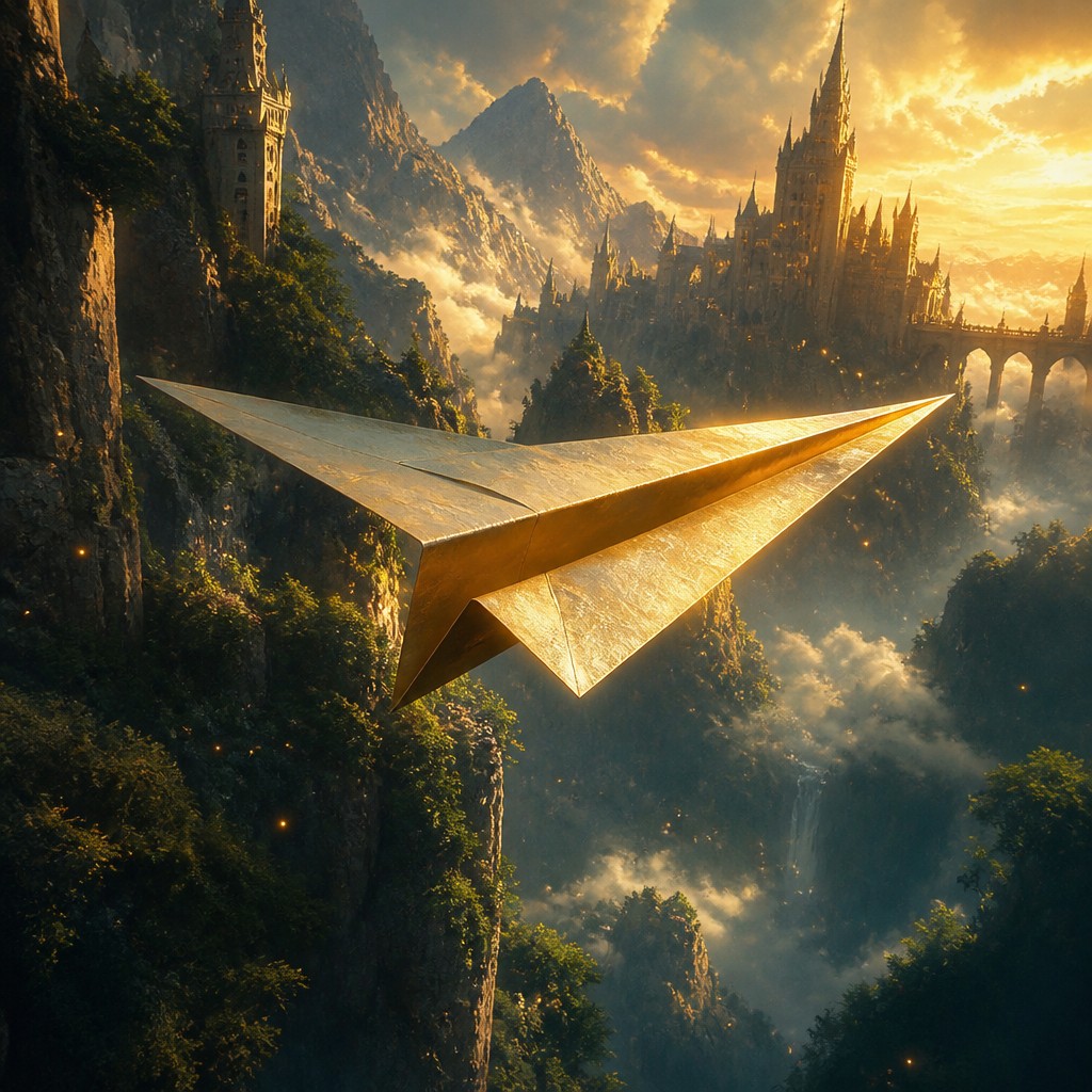 a paper plane, clean minimal composition on a plain background, no text — Epic Fantasy Art icon