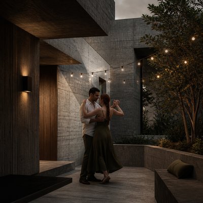 Brutalist Interior Design couple portrait example
