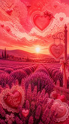 a field of lavender stretching to distant hills at dusk, no people — Lovecore Aesthetic wallpaper