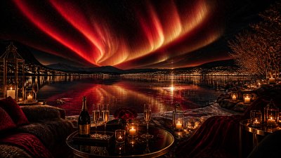 a sweeping aurora over a frozen lake, no people — Night Luxe Aesthetic wallpaper