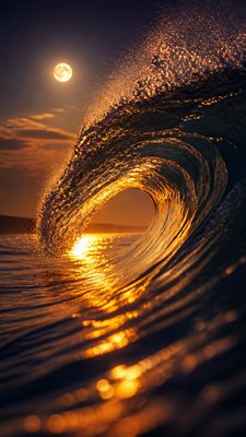 an ocean wave curling under moonlight, no people — Golden Hour Landscape Photography Style wallpaper