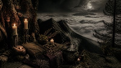 a wide alpine ridge above a sea of clouds, no people — Witchcore Aesthetic wallpaper