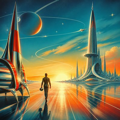 Retro Futurism Sci-Fi Art album cover example