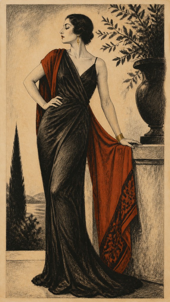 full-length portrait of an elegant figure — Stone Lithography Print Style