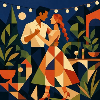 Abstract Geometric Art couple portrait example