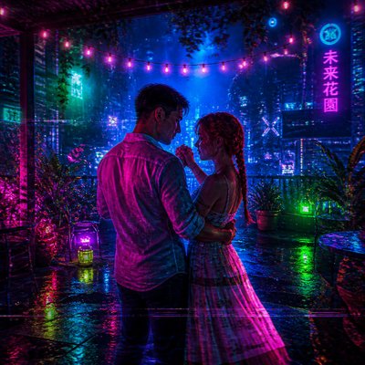 Cyberpunk Art Style couple portrait example