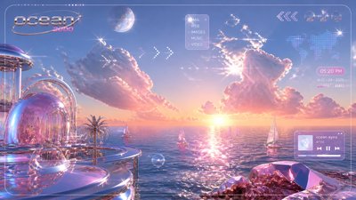 a panoramic ocean horizon with towering clouds at golden hour, no people — Y2K Aesthetic wallpaper