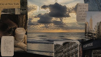 a panoramic ocean horizon with towering clouds at golden hour, no people — Downtown Girl Aesthetic wallpaper
