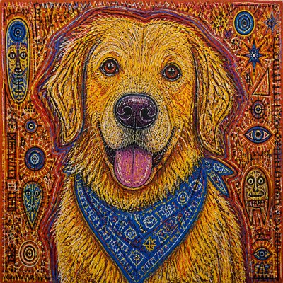 Outsider Art Style pet portrait example