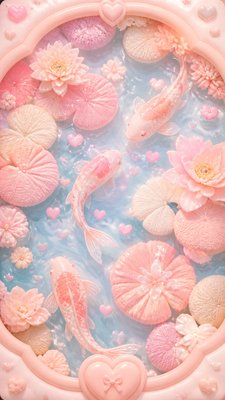 a koi pond with lily pads seen from above, no people — Soft Girl Aesthetic wallpaper