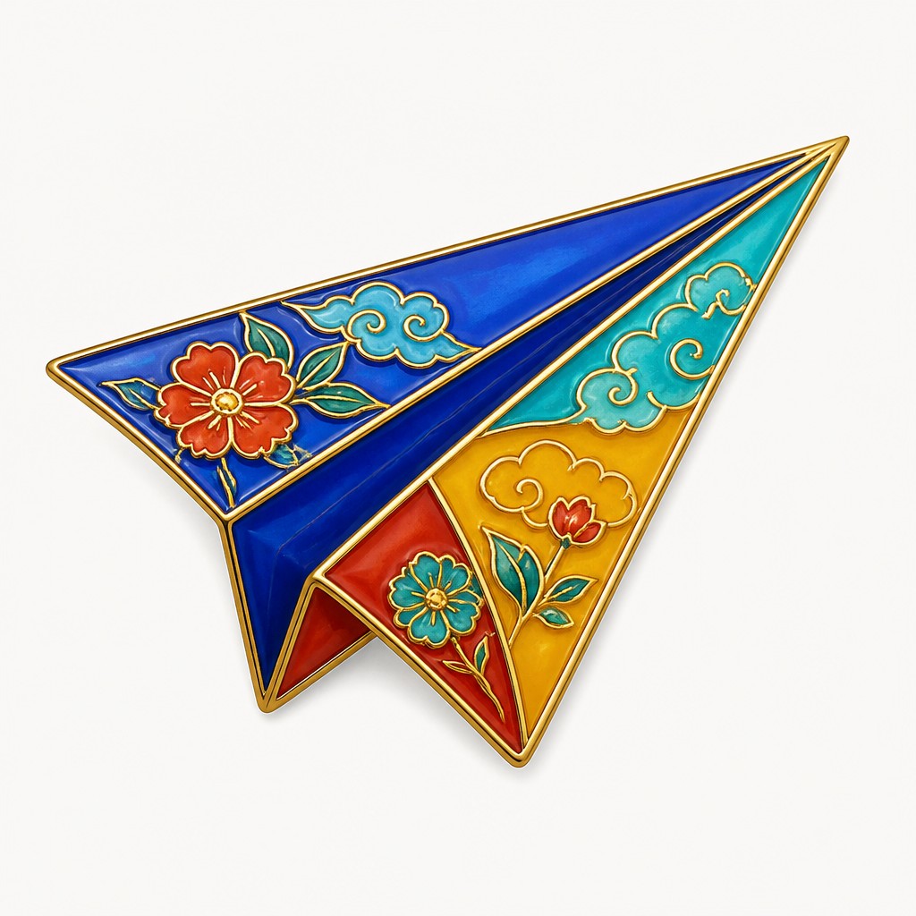 a paper plane, clean minimal composition on a plain background, no text — Enamel Cloisonné Jewelry Design icon