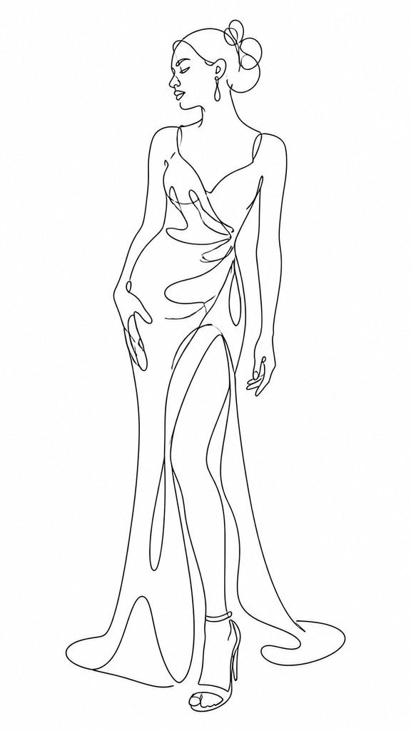 full-length portrait of an elegant figure — Single Line Minimalism Art Style