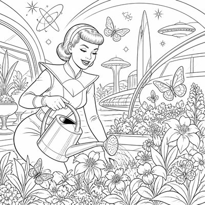 Retro Futurism Sci-Fi Art coloring page example