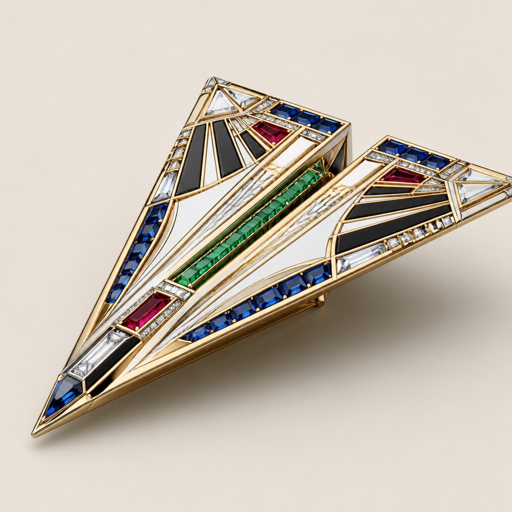 a paper plane, clean minimal composition on a plain background, no text — Art Deco Jewelry Design icon