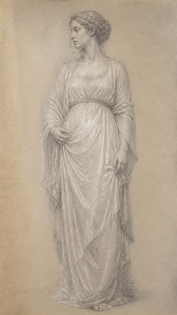 full-length portrait of an elegant figure — Silverpoint Drawing Style