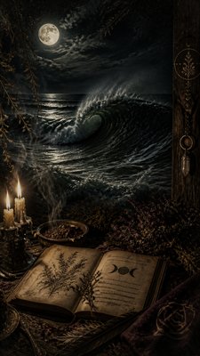 an ocean wave curling under moonlight, no people — Witchcore Aesthetic wallpaper