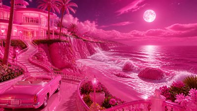 a moonlit coastline with cliffs and crashing surf, no people — Barbiecore Aesthetic wallpaper