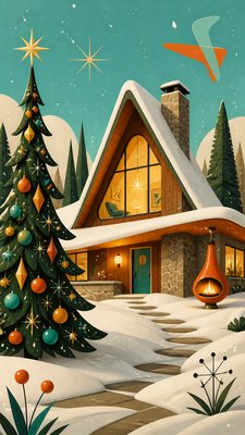 Mid-Century Modern Furniture Art Christmas card example
