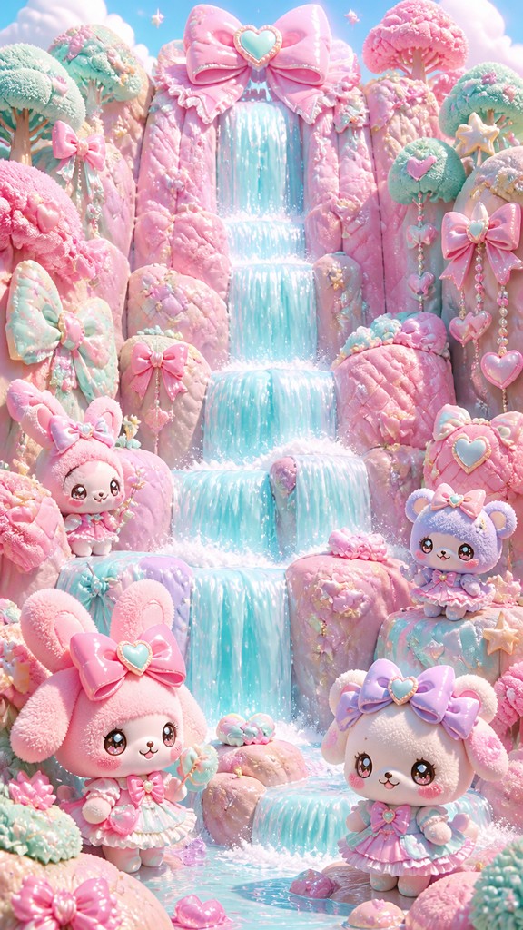 towering waterfall cascading down a cliff — Kawaii Fashion Style