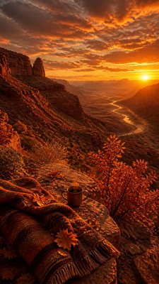 a desert canyon under a dramatic sunset sky, no people — Autumncore Aesthetic wallpaper