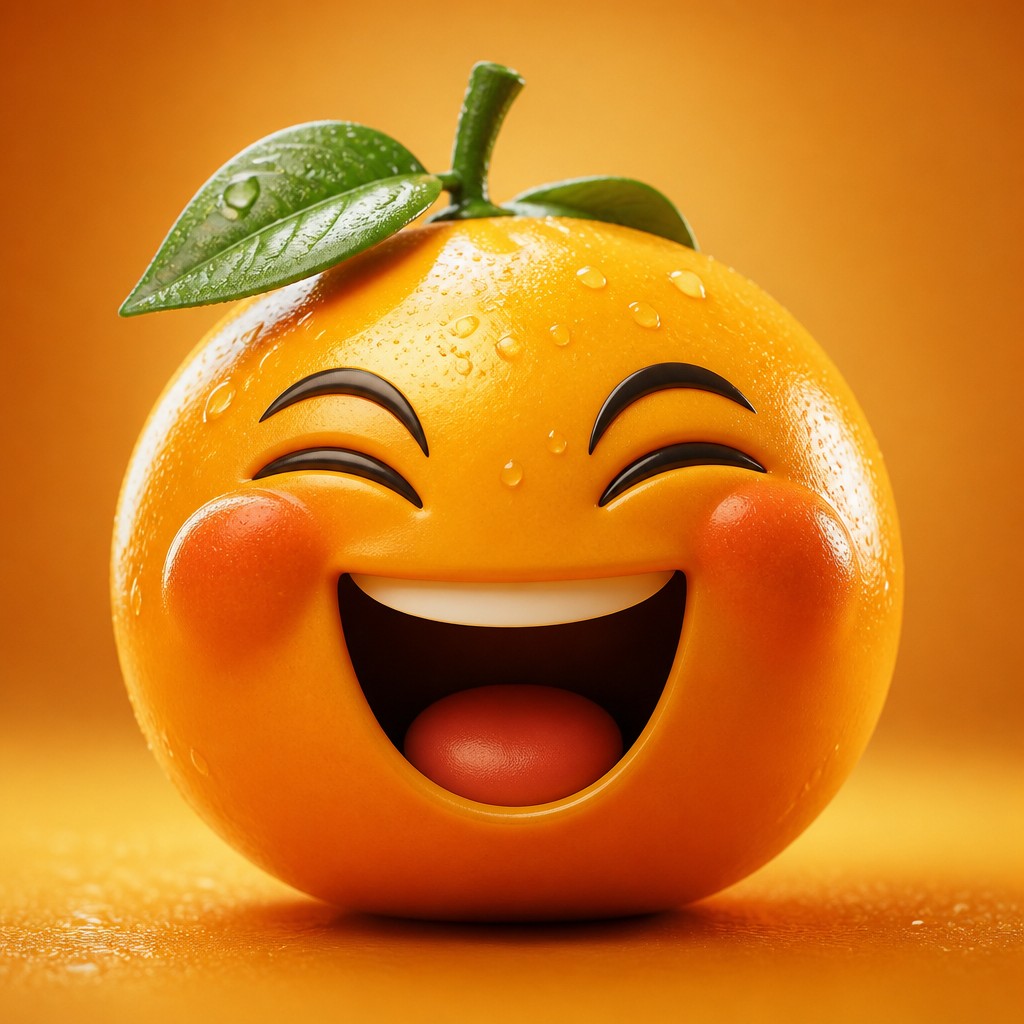 an exaggerated laughing face of an original round mascot character, bold and readable at small size, plain background, no text — Food Photography Still Life Art Style Twitch emote