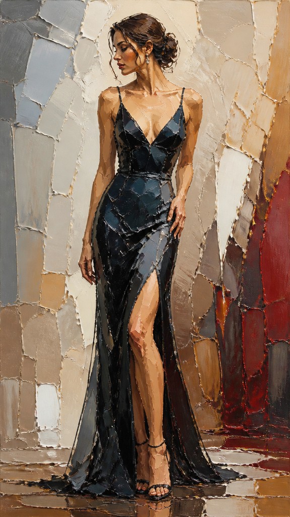full-length portrait of an elegant figure — Palette Knife Painting Style