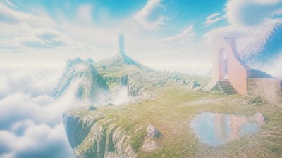 a wide alpine ridge above a sea of clouds, no people — Dreamcore Aesthetic wallpaper