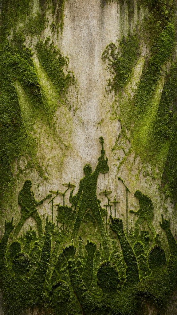 a live music scene with a glowing stage and silhouetted crowd, energetic vertical composition with open space at the top, no text — Moss Graffiti Street Art Style flyer