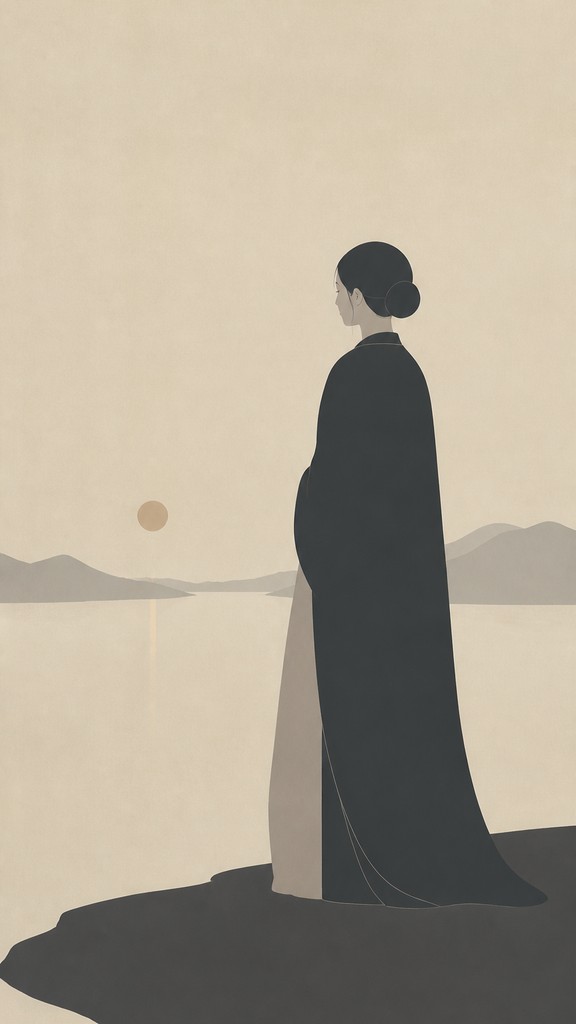 full-length portrait of an elegant figure — Minimalist Landscape Art Style