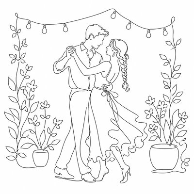 Single Line Minimalism Art Style couple portrait example