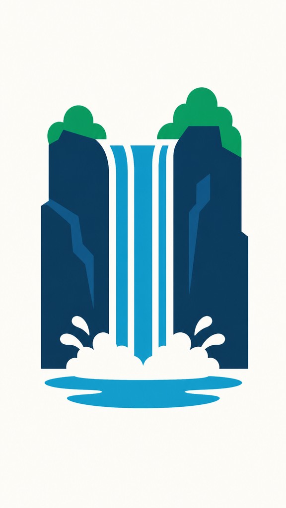 towering waterfall cascading down a cliff — Flat Icon Design