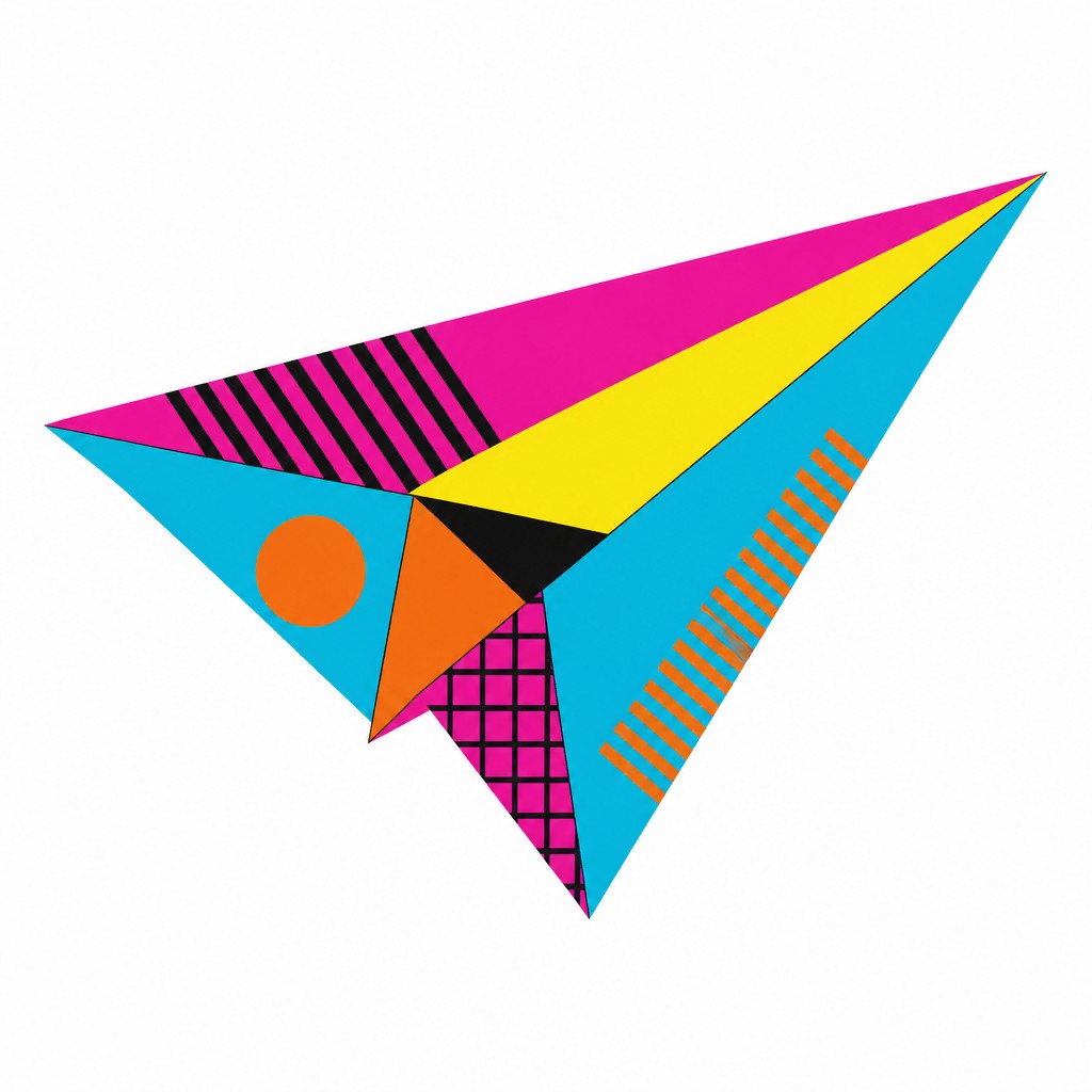 a paper plane, clean minimal composition on a plain background, no text — Neo-Geo Art Style icon
