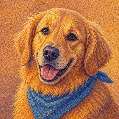 Pointillist Impressionism Art Style pet portrait example