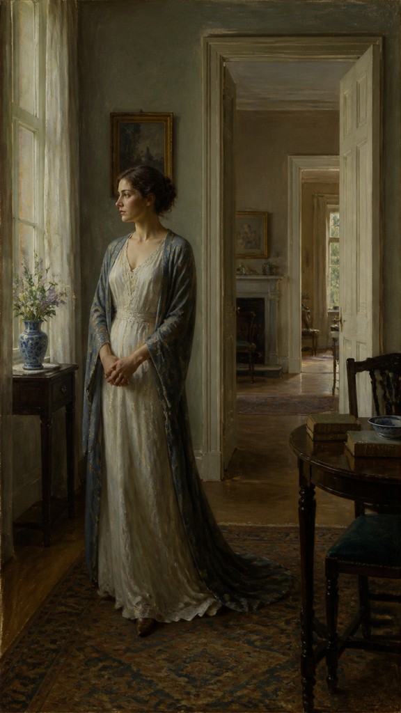full-length portrait of an elegant figure — Interior Scene Painting Style