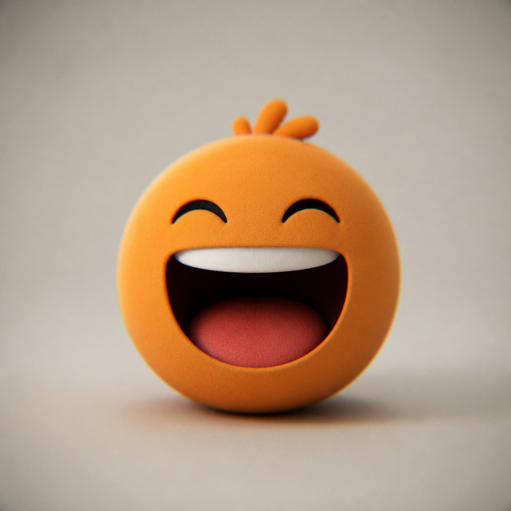 an exaggerated laughing face of an original round mascot character, bold and readable at small size, plain background, no text — Photographic Realism Art Style Twitch emote