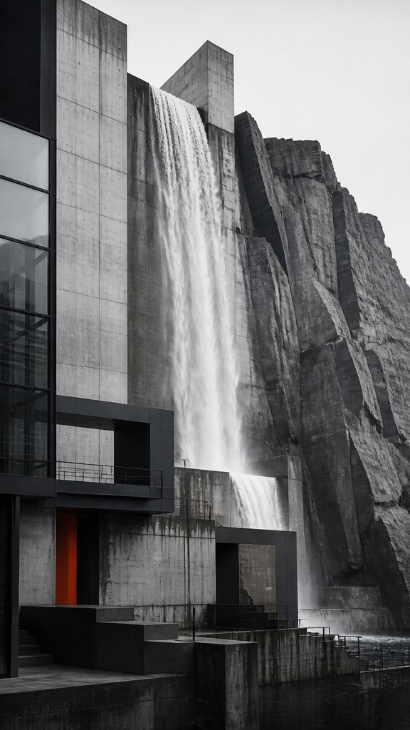 towering waterfall cascading down a cliff — Minimalist Modern Art Style