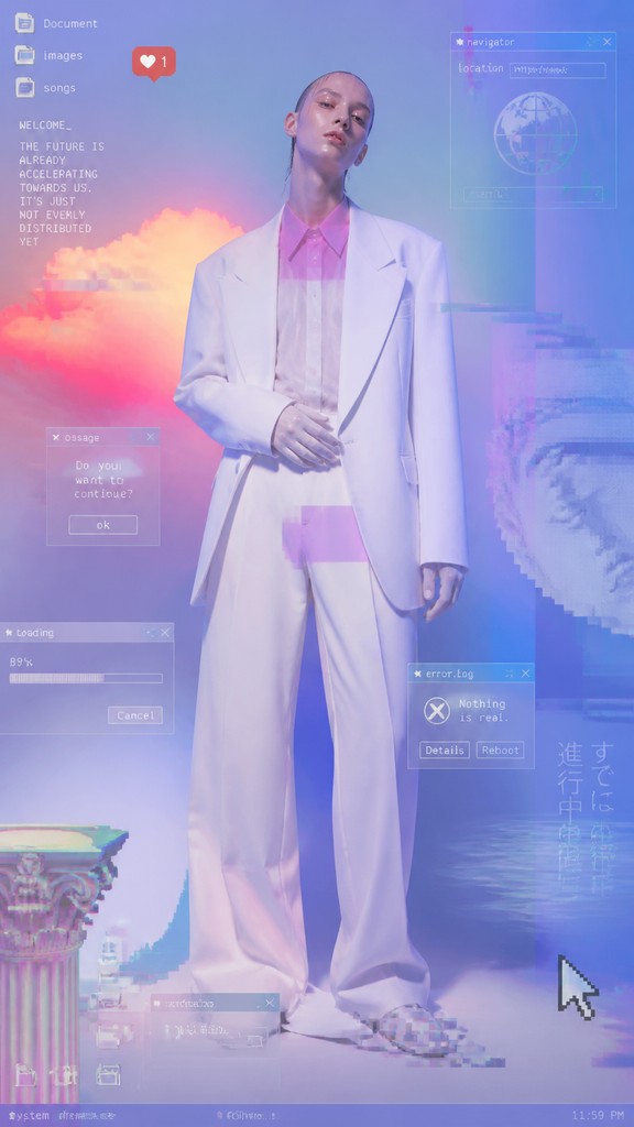 full-length portrait of an elegant figure — Post-Internet Contemporary Art Style