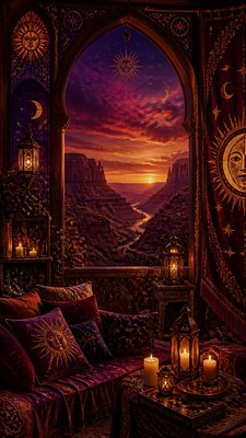 a desert canyon under a dramatic sunset sky, no people — Whimsigoth Aesthetic wallpaper