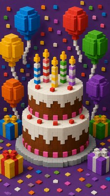 Blocky Art Style birthday card example