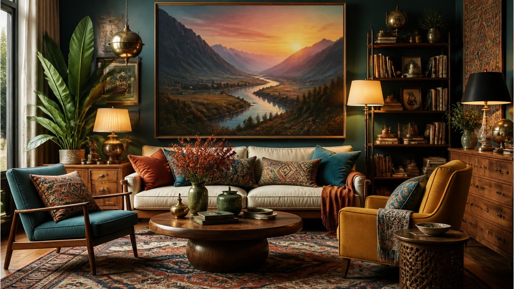 a vast valley with a river winding toward distant mountains at sunrise, no people, no text — Eclectic Interior Design desktop wallpaper