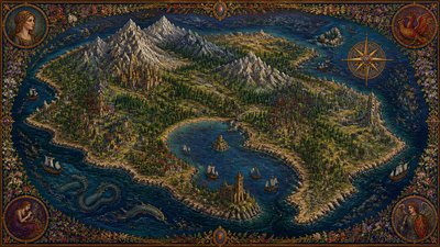 Pre-Raphaelite Art Style fantasy map