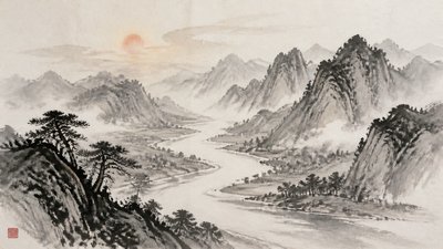 Traditional Chinese Landscape Art Style desktop wallpaper example