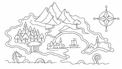 Single Line Minimalism Art Style fantasy map example