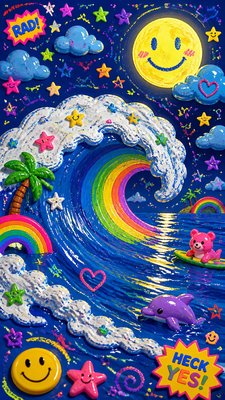 an ocean wave curling under moonlight, no people — Kidcore Aesthetic wallpaper